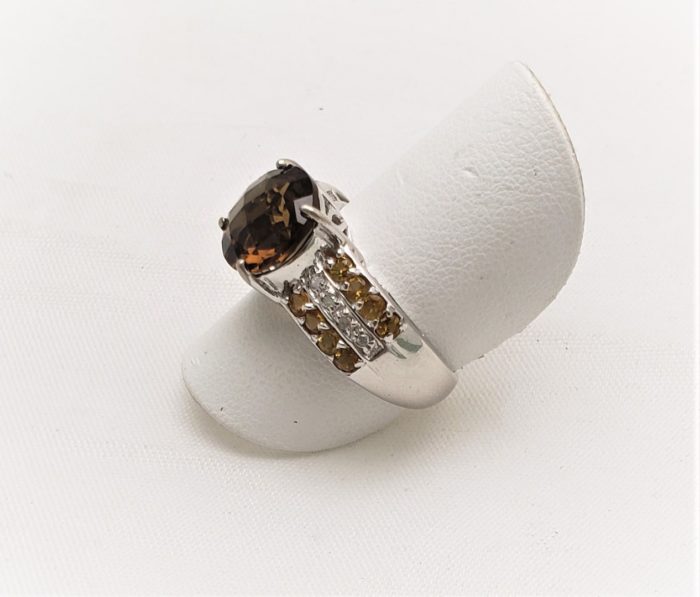 Ladies Sterling Silver Whiskey Quartz, Citrine, & Cubic Zirconia Ring