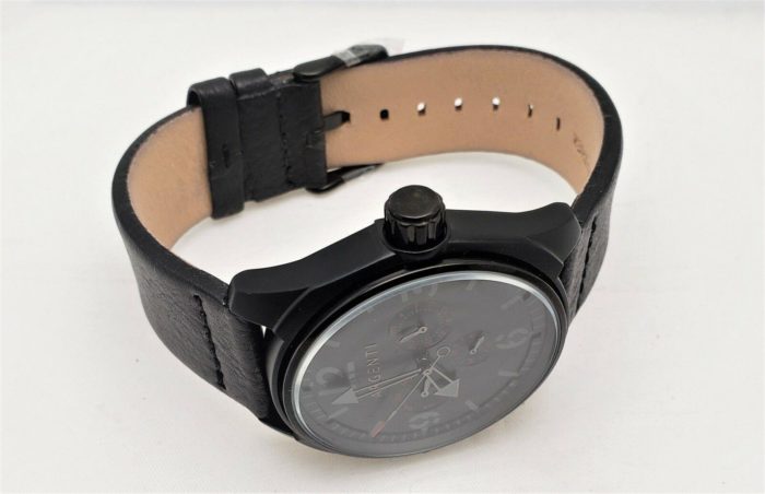 NEW Argenti 0343M Mens Modernistic Leather Series Multi-Function Black/Red Watch