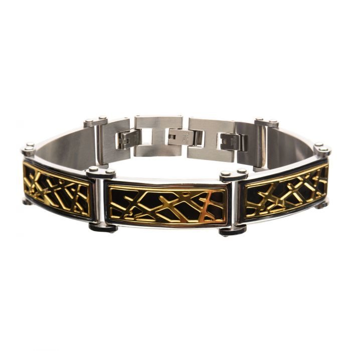 Black Plated with Gold Plated Crown of Thorns Link Small Bracelet