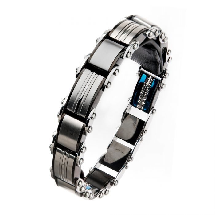 Double Sided Stainless Steel Black Plated and Blue Plated Reversible Bracelet