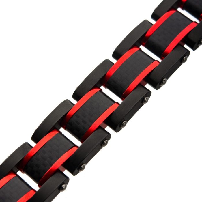 Dante - Black and Red Steel Matte Carbon Fiber and Link Sizeable Bracelet