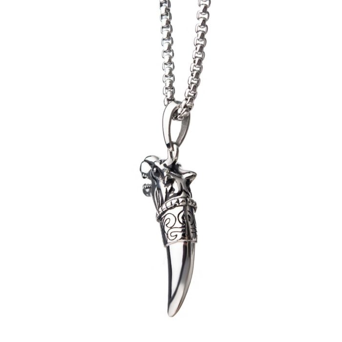 Stainless Steel Wolf Horn Tribal Amulet Pendant