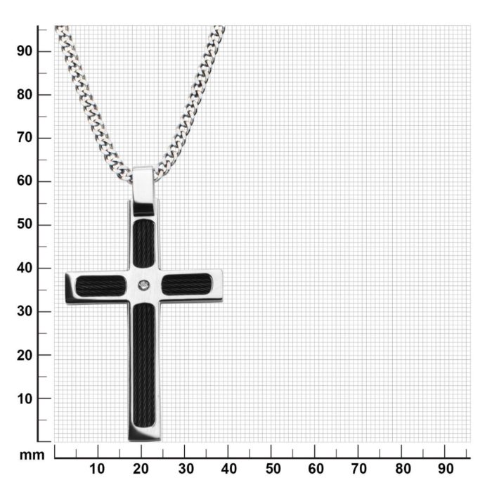 Cross with Black Cable Inlayed Pendant with Chain